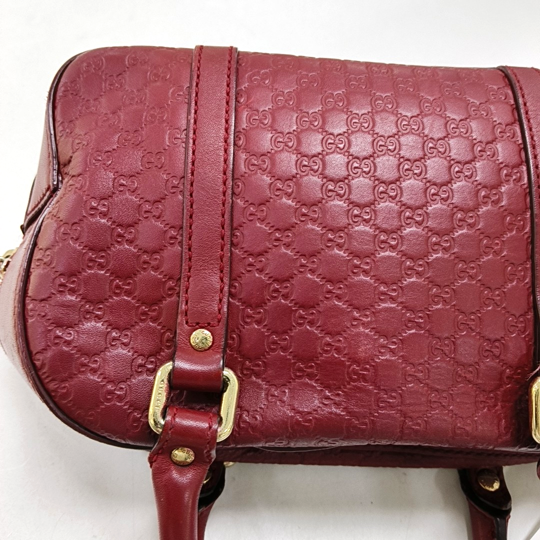 GUCCI Ligne Shima Red Calfskin Monogram Embossed Handbag Single Shoulder Bag Crossbody Bag Golden Silver Hardware-(SKU)-949440048