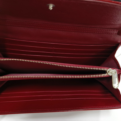 DIOR Lady Dior Burgundy Patent Leather Basketweave Stitched Wallet Golden hardware-(SKU)-950463180
