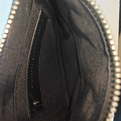 GIUSEPPE ZANOTTI Dark Blue Leather Clutch Silver Hardware-(SKU)-940352011