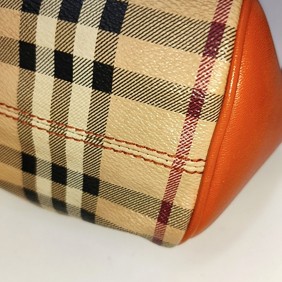 BURBERRY Beige Coated Canvas Warhorse Plaid Single Shoulder Bag Clutch Crossbody Golden hardware Removable shoulder strap-(SKU)-941127528