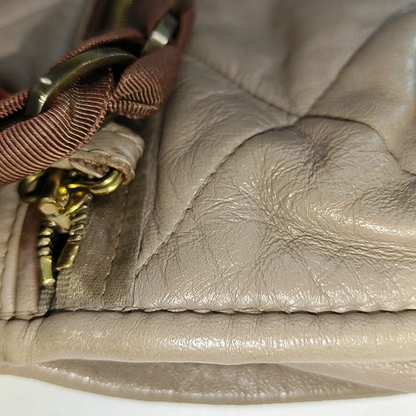 LANVIN Grey Leather Quilted Single Shoulder Bag Gold Brown Hardware-(SKU)-14232379