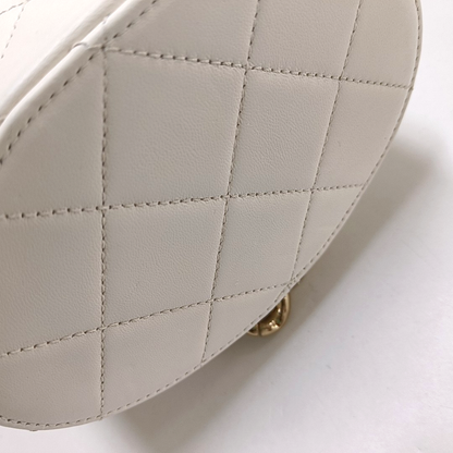 CHANEL ROUND VANITY White Calfskin Quilted Cannage Makeup Bag Shoulder Bag Tote Bag Crossbody Bag 29K Gold Hardware-(SKU)-962516521
