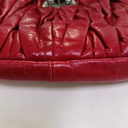 Miu Miu Miu Coffer Red Lamb Leather Quilted Woven Single Shoulder Bag Handbag Crossbody Silver Hardware Removable shoulder strap-(SKU)-959188889
