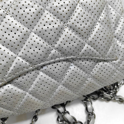 CHANEL CLASSIC FLAP Mini Silver Lamb Skin Quilted Square Crossbody Shoulder Bag Silver Hardware 19 Clasp-(SKU)-968090847