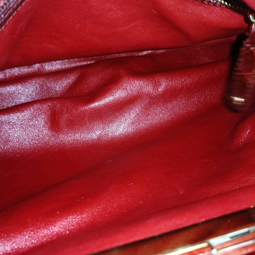 LOUIS VUITTON GRIET Brown Coated Canvas Monogram Crocodile Embossed Handbag with Gold Hardware-(SKU)-967372524