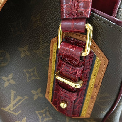 LOUIS VUITTON GRIET Brown Coated Canvas Monogram Crocodile Embossed Handbag with Gold Hardware-(SKU)-967372524