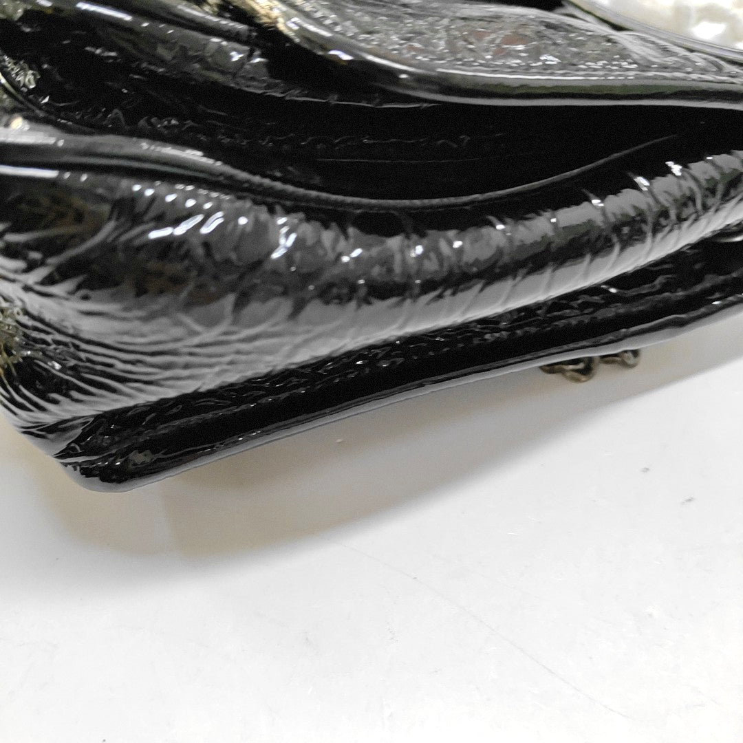 YSL NIKI Small Size Black Patent Leather Crocodile Embossed Single Shoulder Bag Crossbody Bag Palladium Hardware-(SKU)-965692565