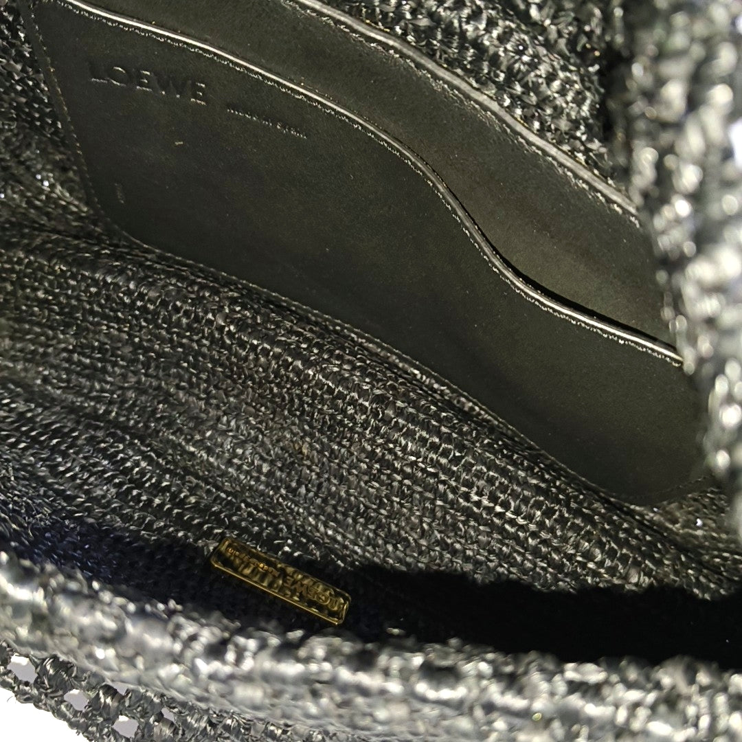 LOEWE Ola Medium Black Straw Single Shoulder Bag Golden Hardware Removable Strap-(SKU)-967584835