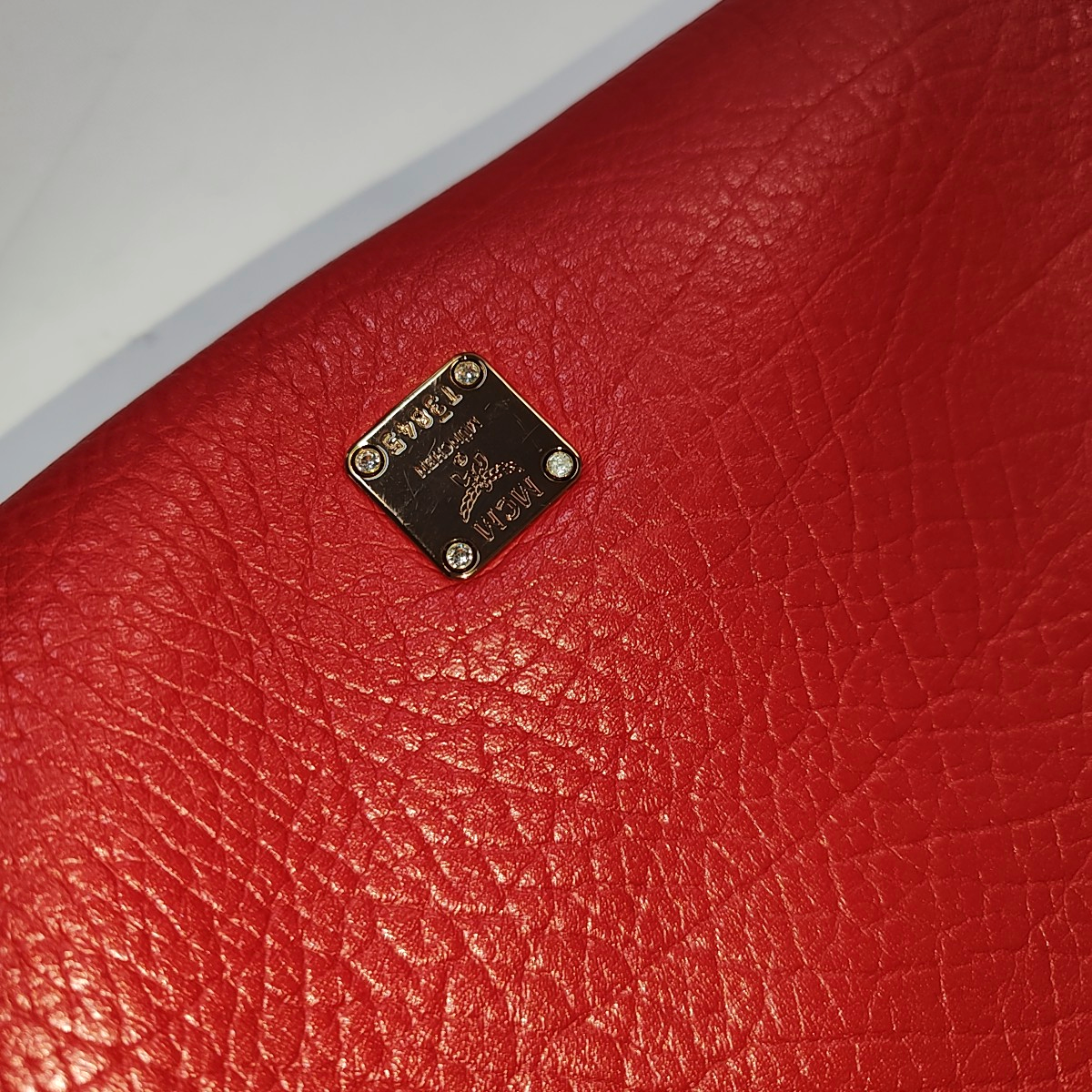 MCM Red Leather Rivet Embellished Crossbody Shoulder Bag Golden Silver Hardware Removable shoulder strap-(SKU)-942099905