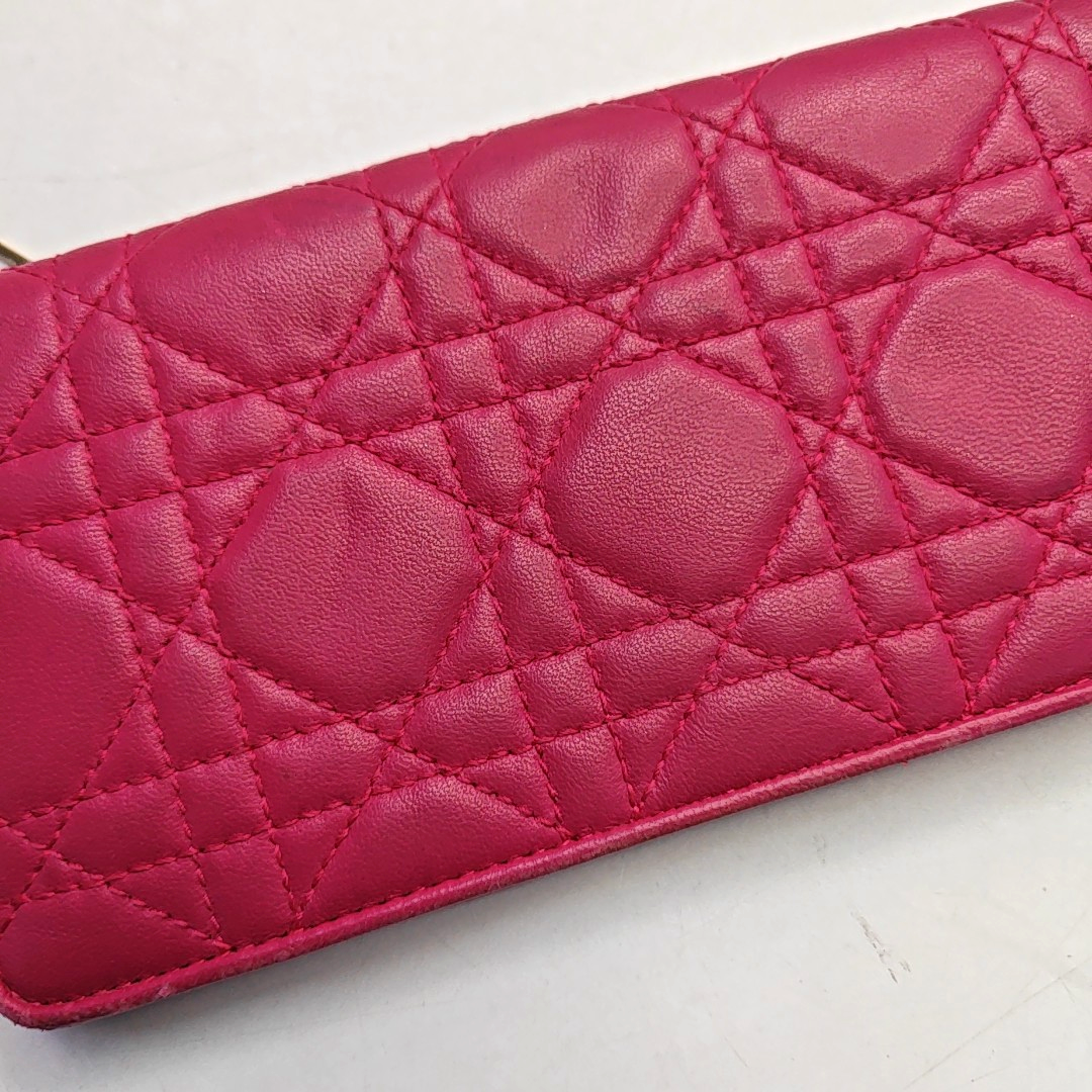 DIOR Lady Dior Fuchsia sheepskin cannage-quilted wallet Golden hardware-(SKU)-959164811
