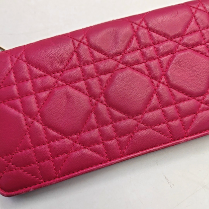 DIOR Lady Dior Fuchsia sheepskin cannage-quilted wallet Golden hardware-(SKU)-959164811
