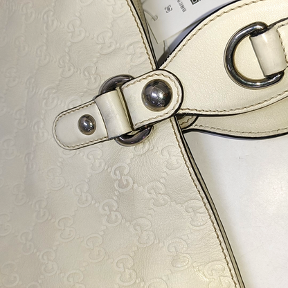 GUCCI Tote bag Beige leather old flower embossed single shoulder bag, crossbody bag Silver Hardware-(SKU)-942708264