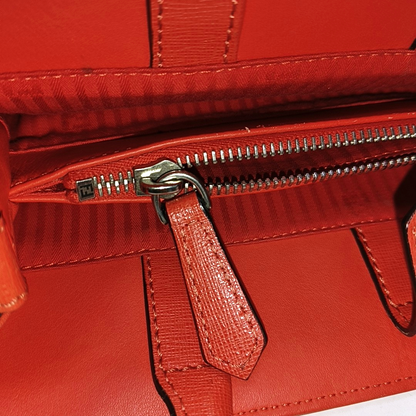 FENDI 2 Jours Medium size Red Calf Leather Crossbody Shoulder Bag Tote Silver Hardware Removable shoulder strap-(SKU)-945410745