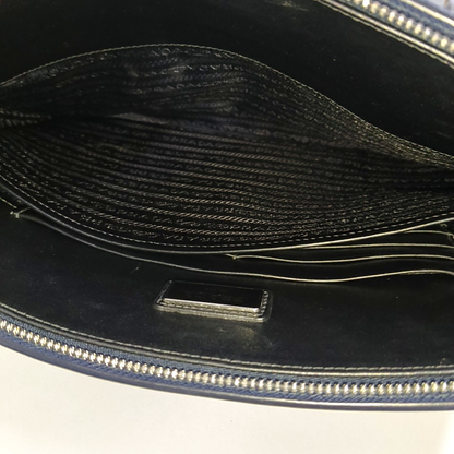 PRADA Men's Bag蓝色牛皮十字纹,鳄鱼纹手拿包-(SKU)-956380870