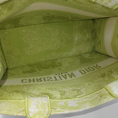 DIOR Book Tote Medium Yellow Fabric Embroidered Handbag-(SKU)-959513521