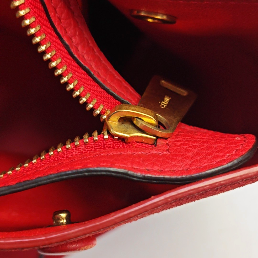 CELINE TRAPEZE Small size Red Leather Swing Bag Single Shoulder Bag Handbag Crossbody Golden hardware Removable shoulder strap-(SKU)-947188995