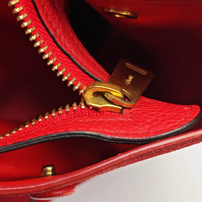 CELINE TRAPEZE Small size Red Leather Swing Bag Single Shoulder Bag Handbag Crossbody Golden hardware Removable shoulder strap-(SKU)-947188995