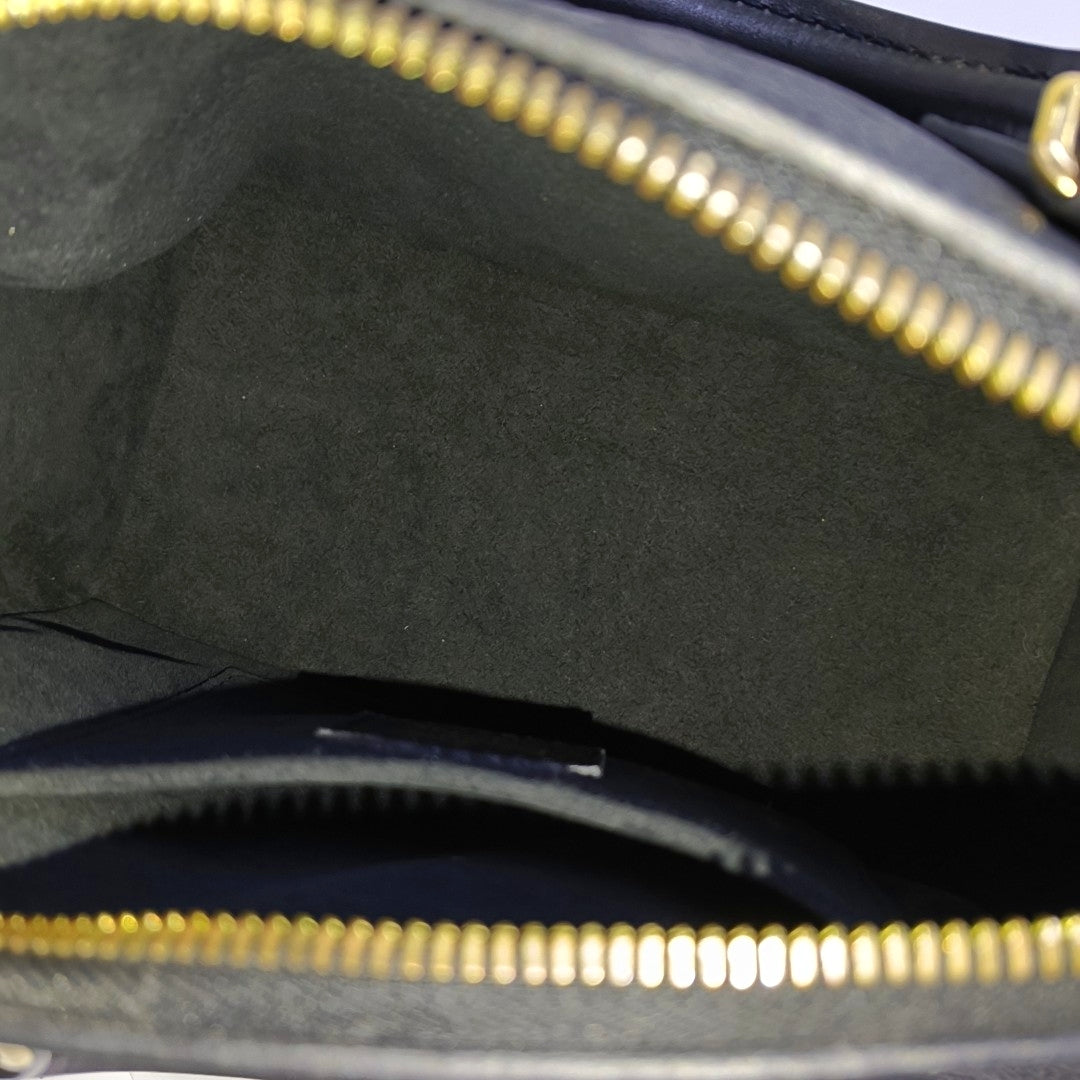 LOUIS VUITTON SPEEDY Medium-sized Black Leather Monogram Embossed Boston Bag Shoulder Bag Golden Hardware Removable Shoulder Strap-(SKU)-969021720