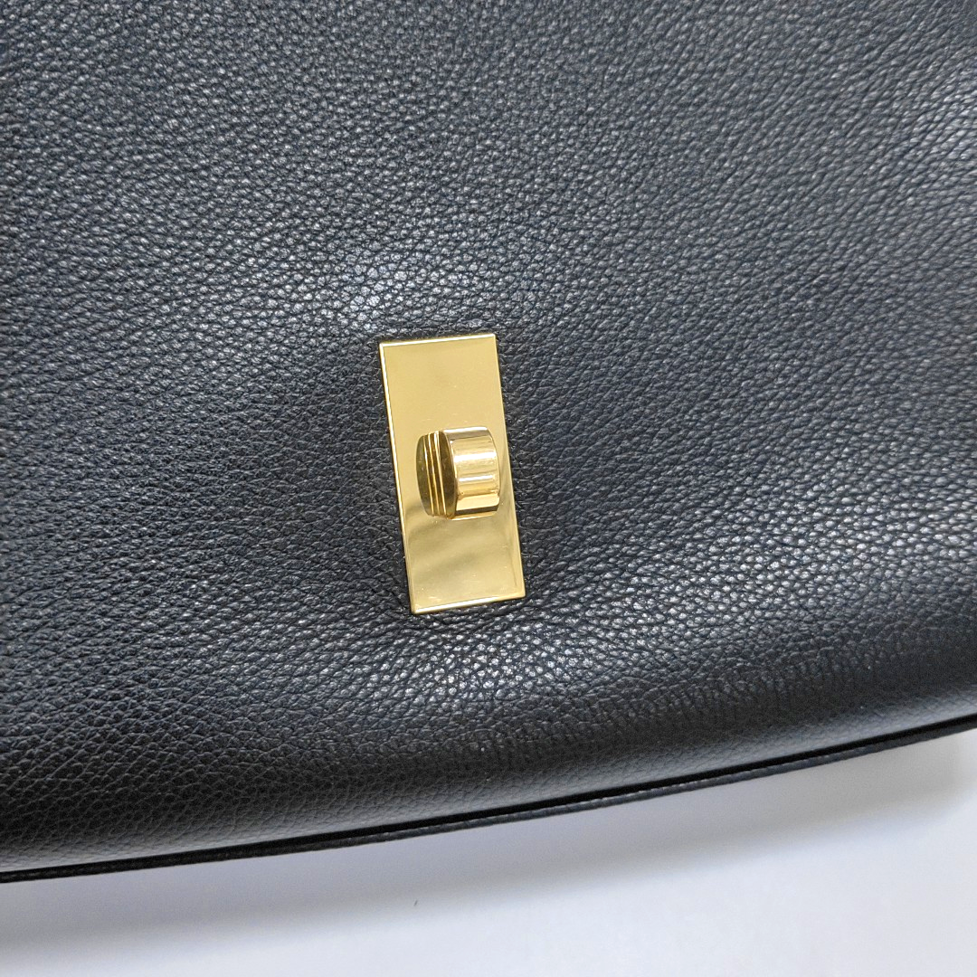 CELINE 16 Teen Black Calfskin Shoulder Bag with Gold Hardware and Detachable Strap-(SKU)-959806698