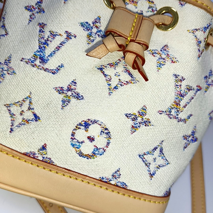 LOUIS VUITTON NOÉ Nano White Canvas Monogram Embossed Shoulder Bag Crossbody Gold Hardware Detachable Shoulder Strap-(SKU)-940367601