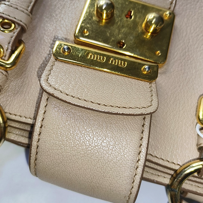 Miu Miu Tote bag Nude Pink Leather Single Shoulder Bag Tote Bag Golden hardware Removable shoulder strap-(SKU)-951760911
