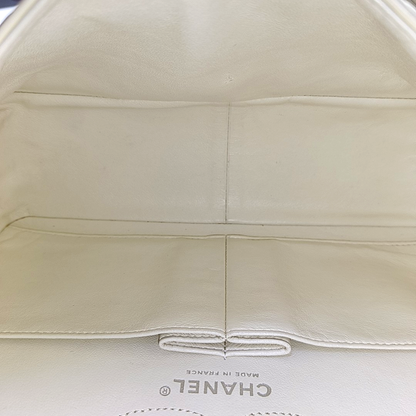 CHANEL 2.55 Large White Calfskin Quilted Single Shoulder Bag Crossbody with Palladium Hardware, 16 Clasp-(SKU)-964099776
