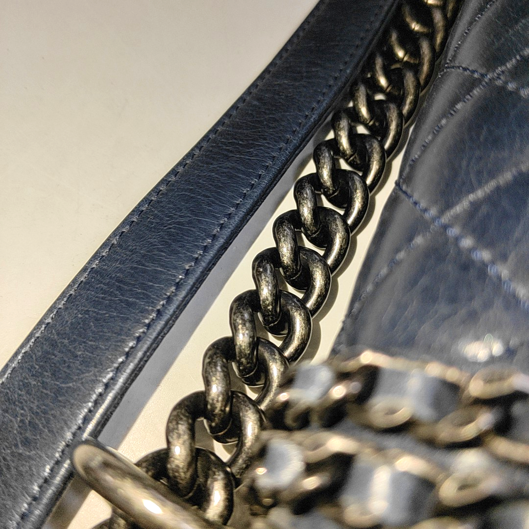 CHANEL BOY CHANEL Large Dark Blue Calfskin Quilted Shoulder Bag Backpack with Detachable Strap Rhodium Hardware 21 Compartments-(SKU)-931094440