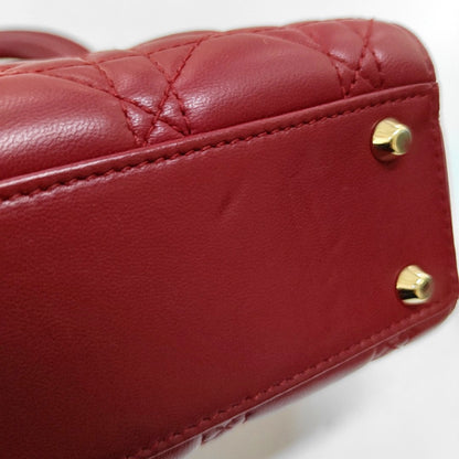 DIOR Lady Dior Mini Burgundy Calfskin Monogram Quilted Cannage Diana Three-Panel Shoulder Bag Crossbody with Removable Strap-(SKU)-969414820