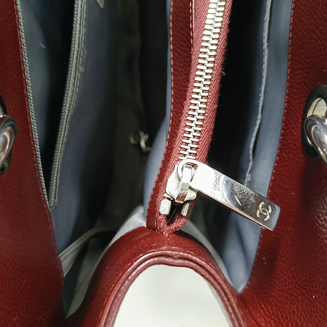 CHANEL CHANEL GST Large Red Calfskin Quilted Monogram Shoulder Bag Tote Bag Silver Hardware 18K-(SKU)-951260857