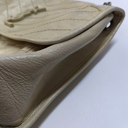 YSL NIKI Medium Beige Calfskin Plaid Quilted Shoulder Bag Crossbody Bag Palladium Hardware-(SKU)-963808720