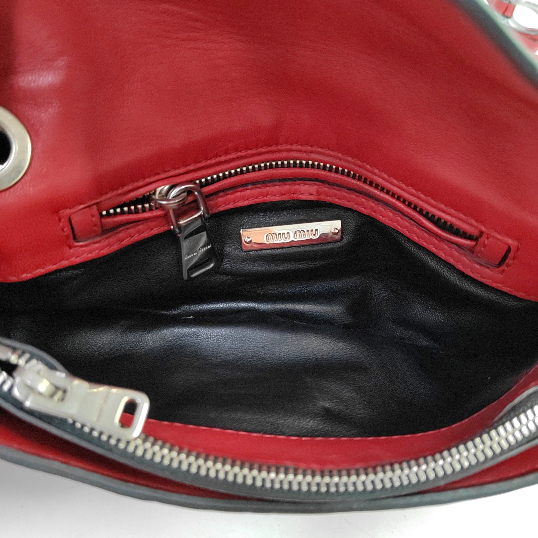 Miu Miu mini Red Calf Leather Crossbody Shoulder Bag Tote Silver Hardware Removable shoulder strap-(SKU)-956465085