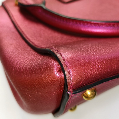 BURBERRY Buckle Fuchsia Leather Shoulder Tote Crossbody Bag Golden hardware Removable shoulder strap-(SKU)-954093592