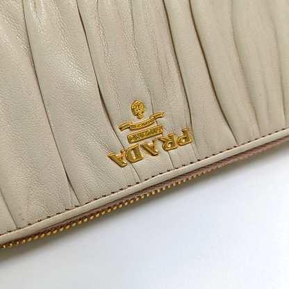 PRADA Beige Lamb Leather Quilted Wallet Golden hardware-(SKU)-955711788