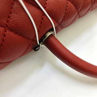 CHANEL COCO HANDLE Large size brick red grained leather quilted diamond pattern Coco Handle bag shoulder bag crossbody bag with silver hardware 23 opening and removable shoulder strap-(SKU)-952642584