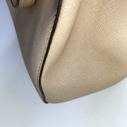 MICHAEL KORS Cynthia Medium size Champagne Leather Stamped Single Shoulder Bag Handbag Crossbody Bag Rose Gold Hardware Removable shoulder strap-(SKU)-939079795