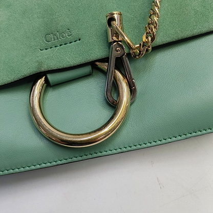 Chloé Faye Small size Green Cowhide Ring Shoulder Bag Golden hardware-(SKU)-953561461