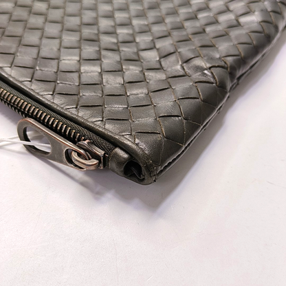 BOTTEGA VENETA Dark grey leather woven clutch Black hardware-(SKU)-950533562