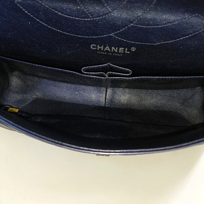 CHANEL 2.55 Maxi Super Large Blue Lamb Leather Quilted Single Shoulder Bag Crossbody Bag Black Hardware 12 Clasp-(SKU)-966137551