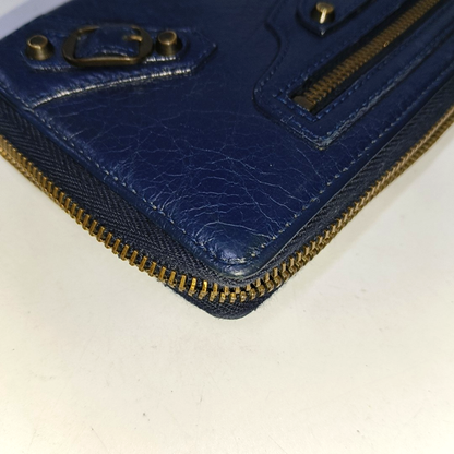 BALENCIAGA Classic City Dark blue cowhide studded biker bag wallet Golden hardware-(SKU)-942566519