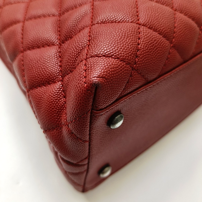 CHANEL COCO HANDLE Large size brick red grained leather quilted diamond pattern Coco Handle bag shoulder bag crossbody bag with silver hardware 23 opening and removable shoulder strap-(SKU)-952642584