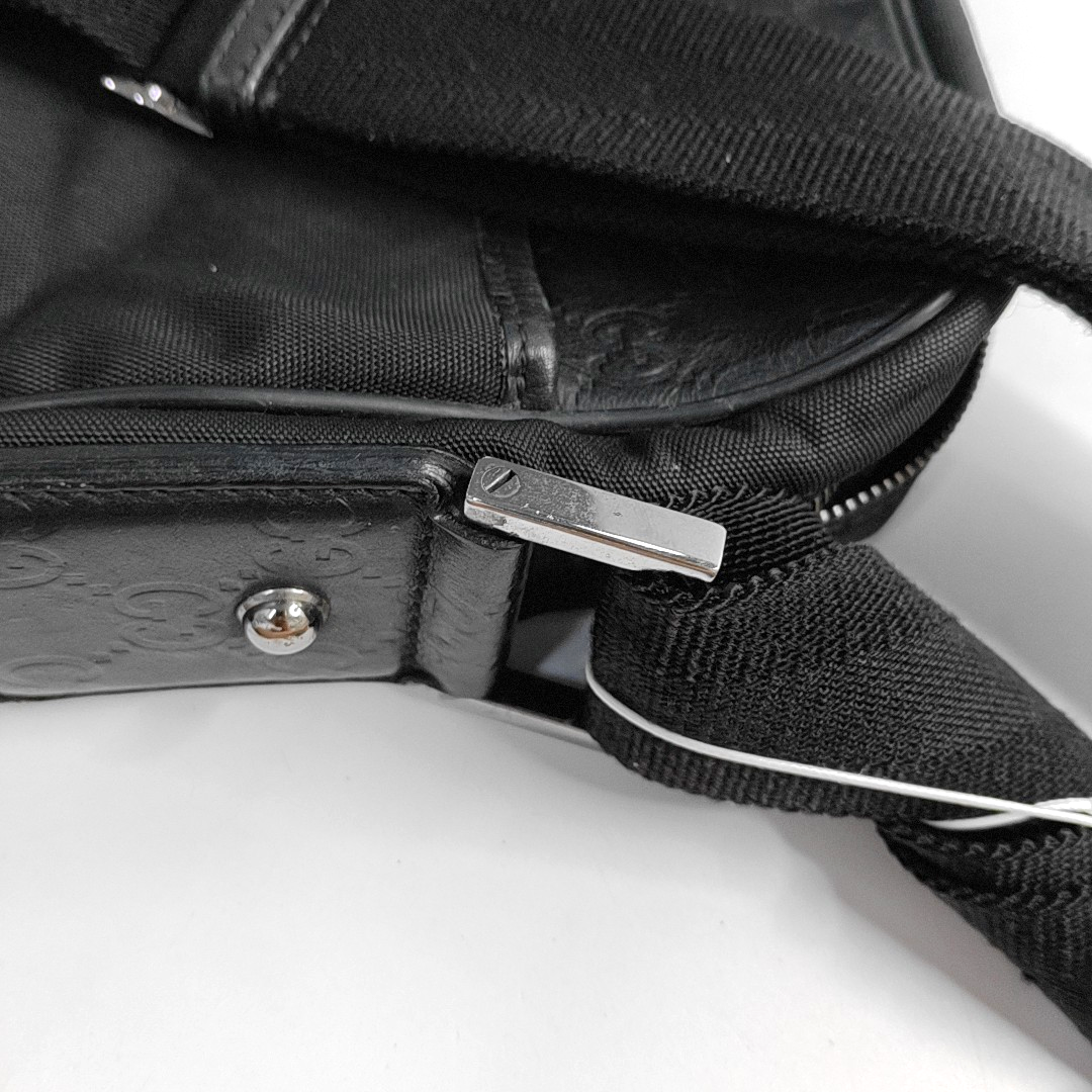 GUCCI Messenger Black Fabric Embossed Shoulder Bag Crossbody Bag Silver Hardware-(SKU)-945046020