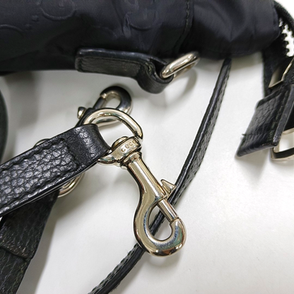 GUCCI GG Imprime Black Nylon Old Flower Single Shoulder Bag Handbag Crossbody Bag Silver Hardware Removable shoulder strap-(SKU)-958181512
