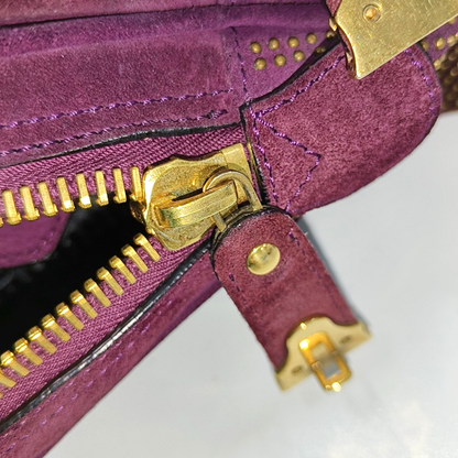 BURBERRY Purple Velvet Leather Tote Bag Golden hardware-(SKU)-12946177