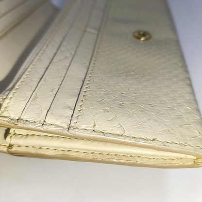 BURBERRY White snake skin wallet Golden hardware-(SKU)-935689724