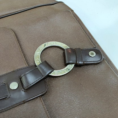 BVLGARI LOGO MANIA Brown Leather Circle Single Shoulder Bag Silver Hardware-(SKU)-947607333