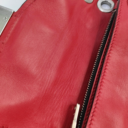 Miu Miu mini Red Calf Leather Crossbody Shoulder Bag Tote Silver Hardware Removable shoulder strap-(SKU)-956465085