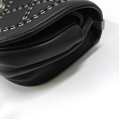 CHANEL COCO EYELETS Black Leather Quilted Single Shoulder Bag Crossbody Bag Silver Hardware 25 Clasp-(SKU)-952886640