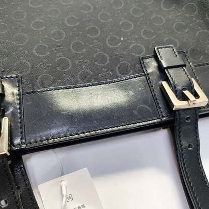 CELINE Tote bag Black Canvas Floral Single Shoulder and Handbag Silver Hardware shoulder straps-(SKU)-944828633