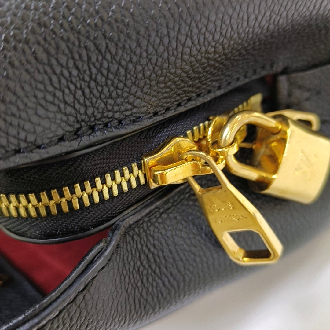 LOUIS VUITTON MONTAIGNE BB Black Leather Grained Montaigne Bag Shoulder Bag Crossbody Handbag with Gold Hardware and Removable Strap-(SKU)-969635032