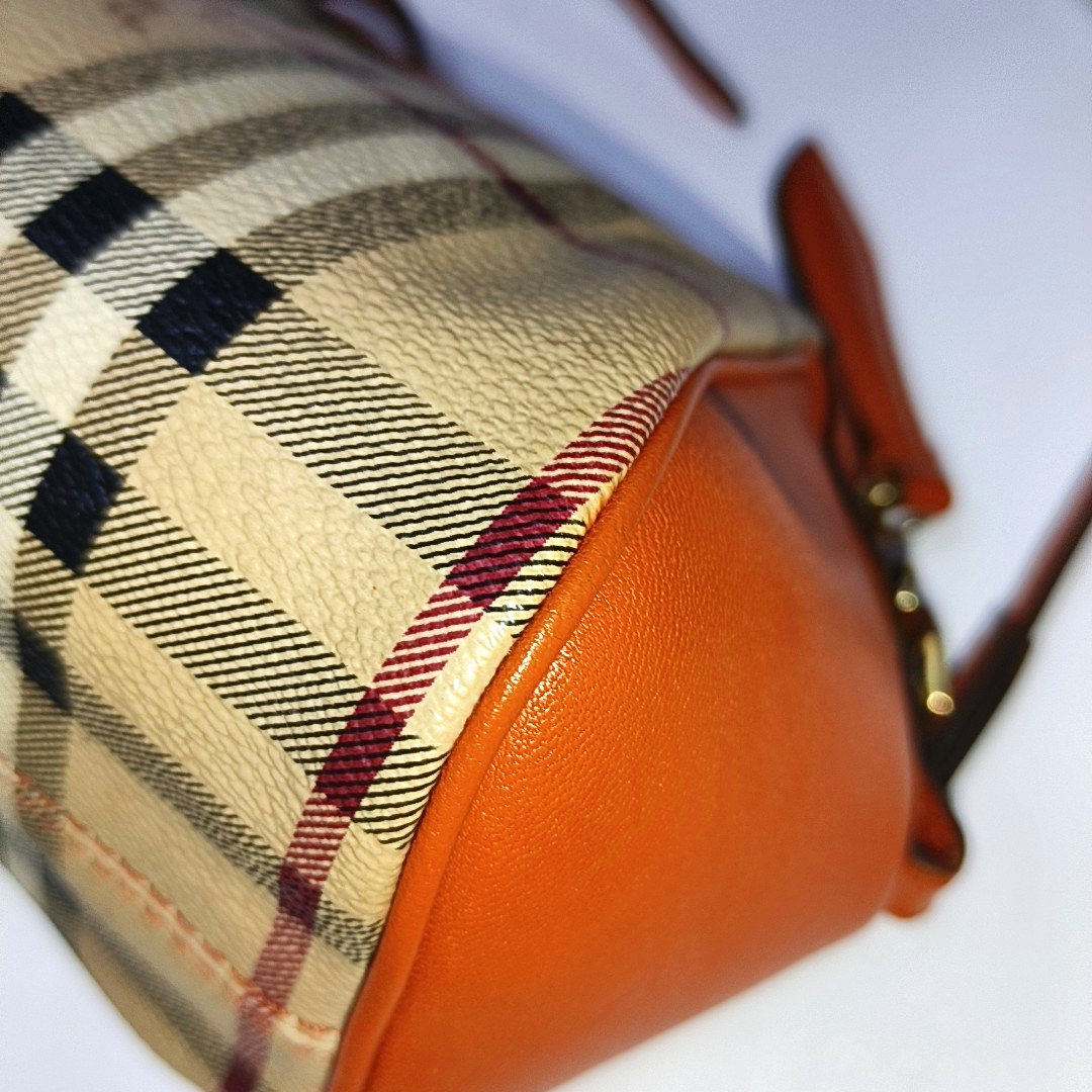 BURBERRY Beige Coated Canvas Warhorse Plaid Single Shoulder Bag Clutch Crossbody Golden hardware Removable shoulder strap-(SKU)-941127528